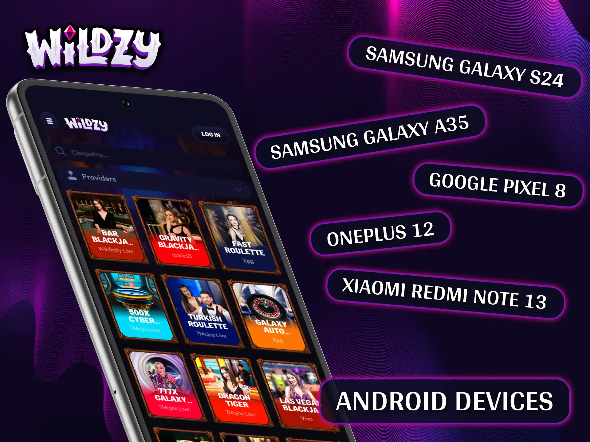 Play real-money casino games seamlessly on any modern Android device with Wildzy.