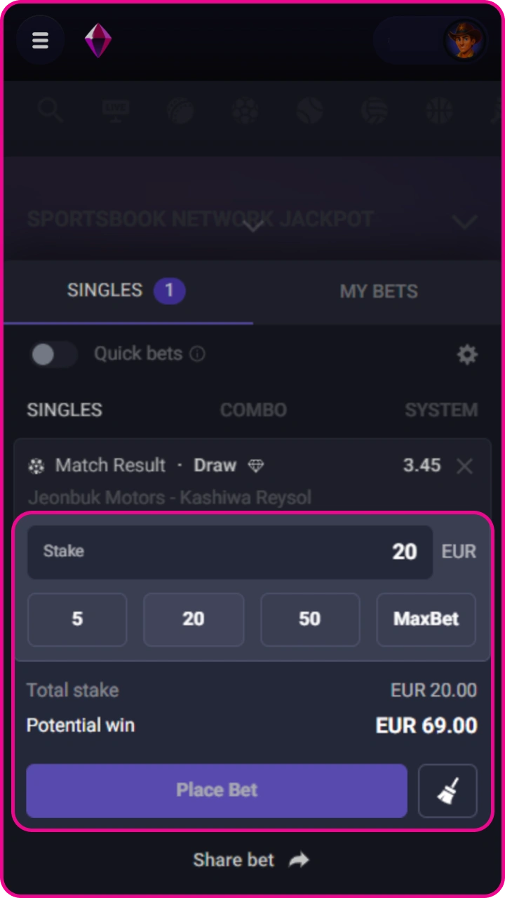 Place bets effortlessly and track potential winnings in real time on Wildzy.