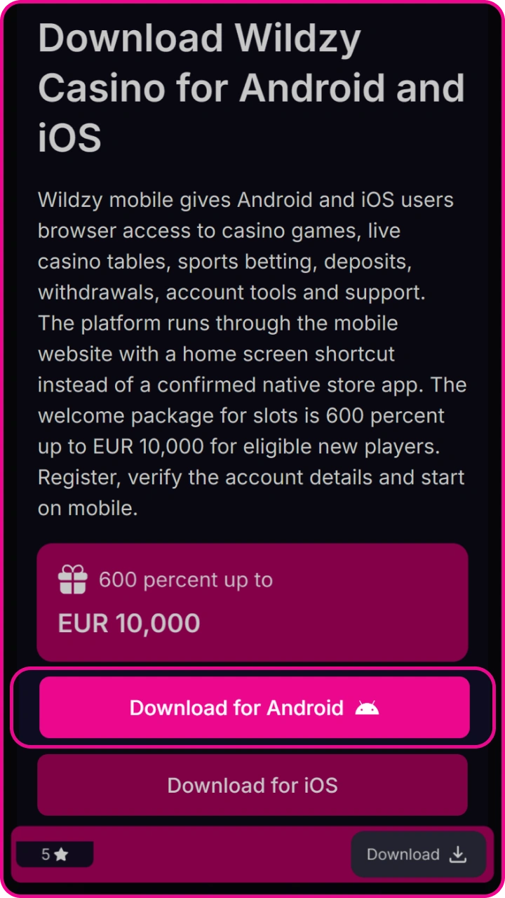 Click the download link to start using all of Wildzy's features on your mobile device.