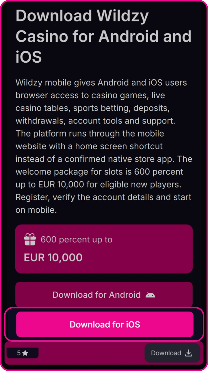 Choose the iOS version to start an exciting game on Wildzy.