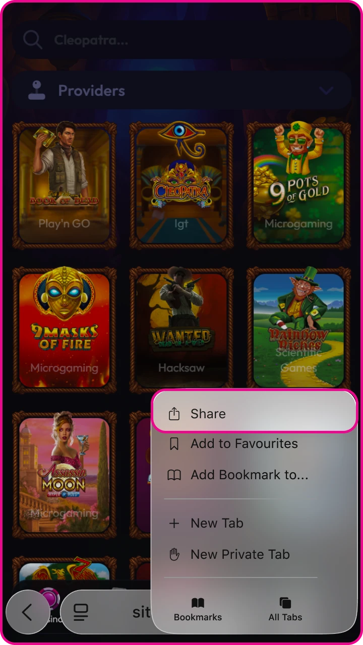 Use the Safari share menu to quickly save Wildzy to your mobile home screen.