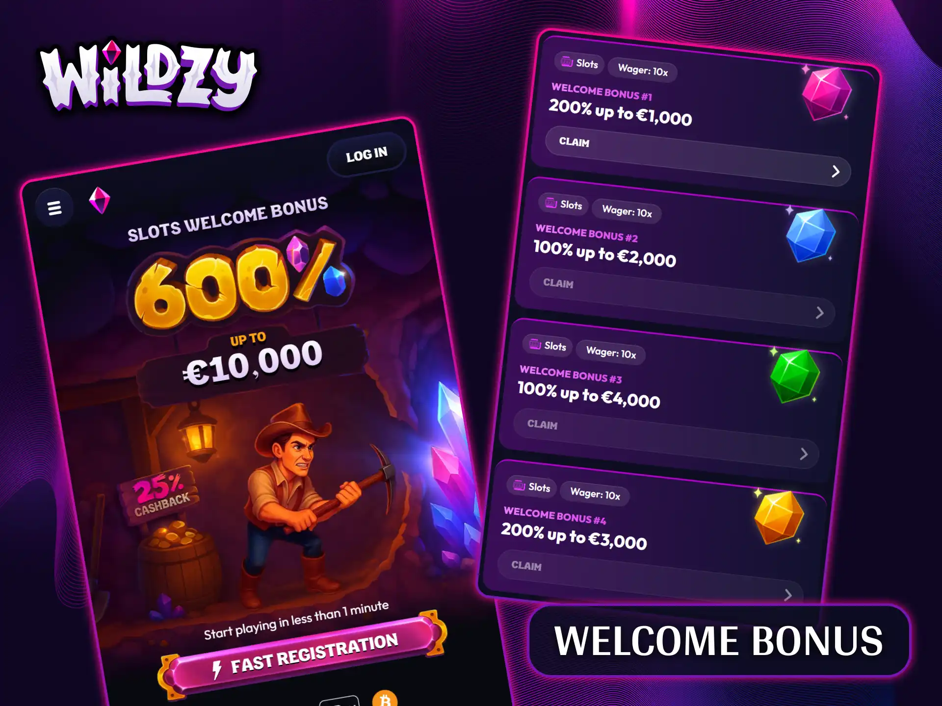 Get generous deposit bonuses and other casino offers in the Wildzy app.