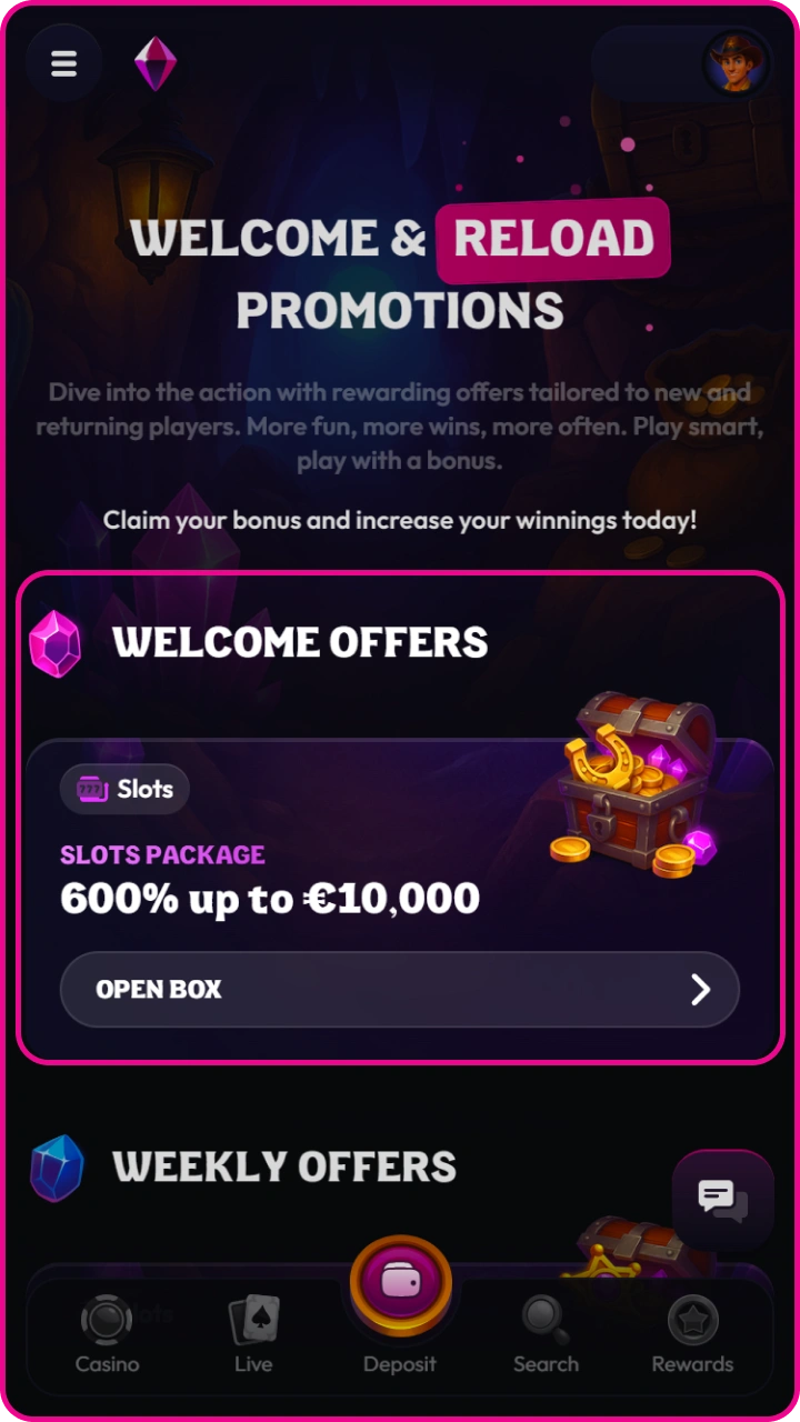 Check out the generous welcome and reload bonuses right on the Wildzy promotions page.