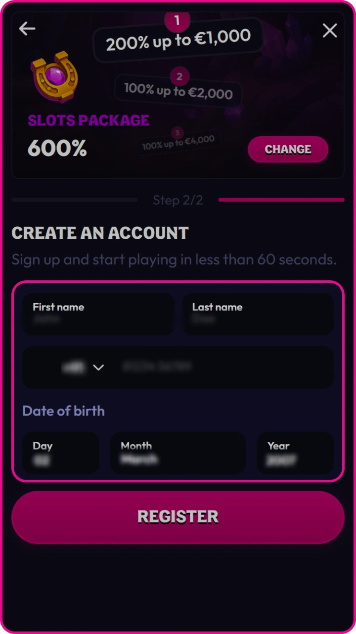 Confirm your details and start winning on Wildzy right now.