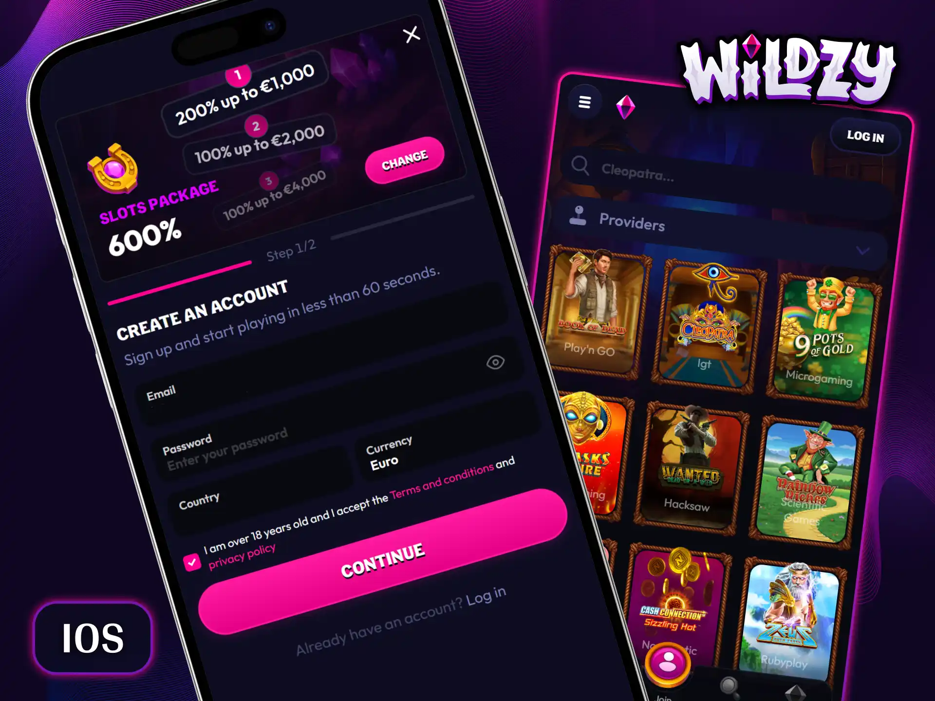 Experience seamless mobile registration and top casino games on the Wildzy iOS app.