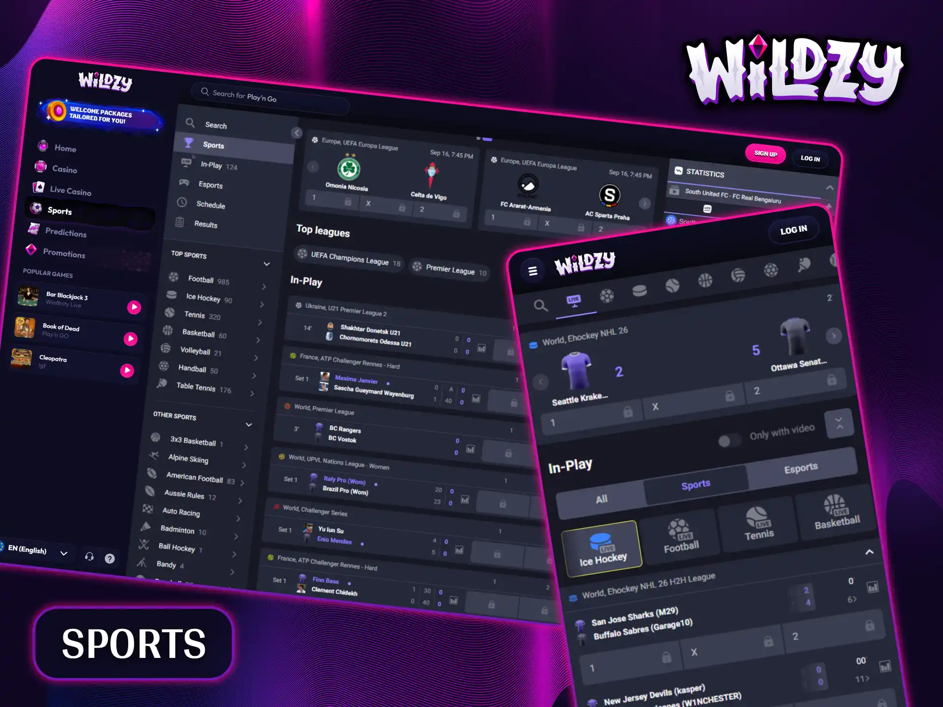 Place bets on your favorite sports and matches in real time with the Wildzy sportsbook.