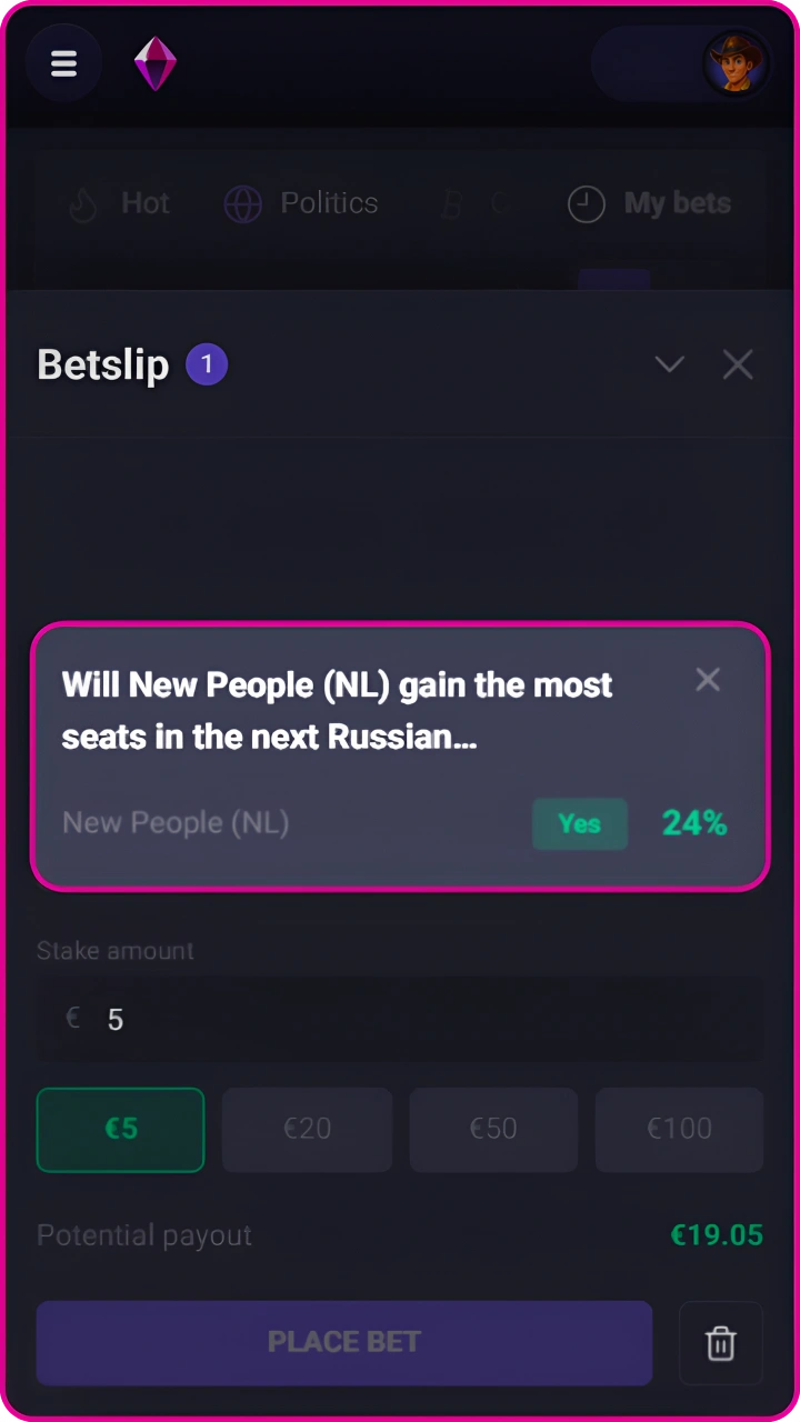 Place bets with ease using the convenient bet slip on Wildzy.