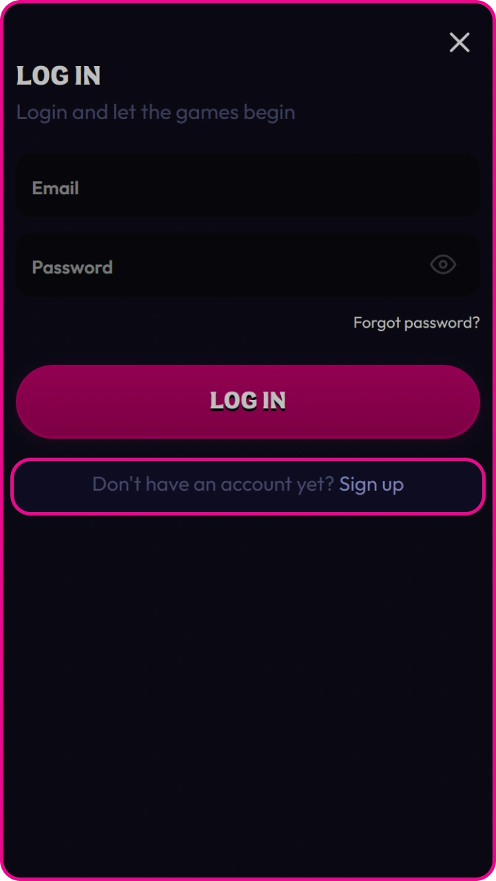 Tap the sign-up option in the Wildzy mobile app to create a new profile.