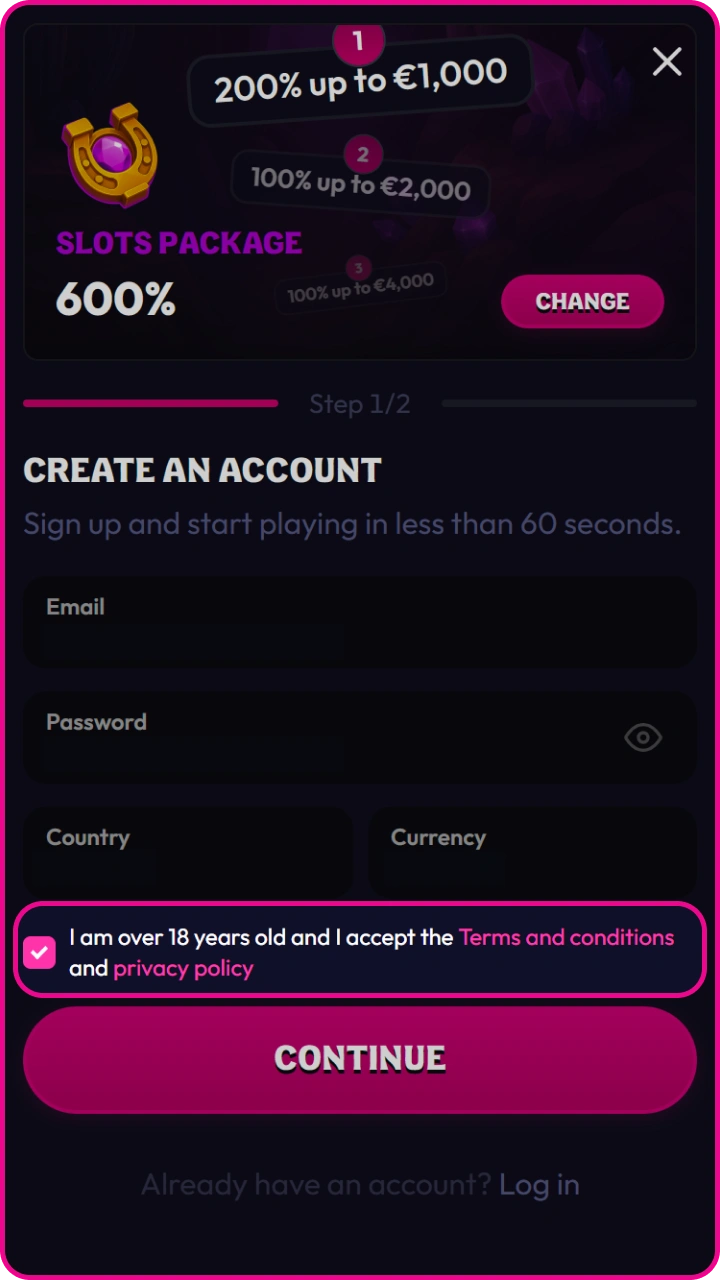 Accept the terms to securely complete the creation of your mobile account on Wildzy.