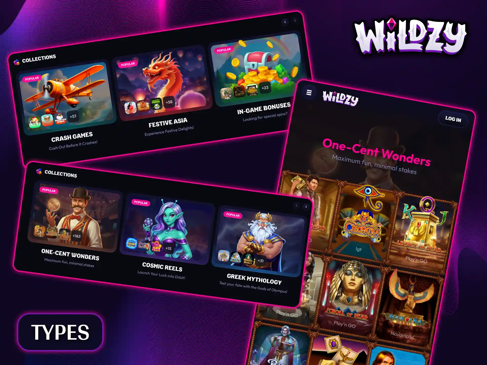 Explore a variety of slot collections at Wildzy, such as crash games and Greek mythology-themed slots.
