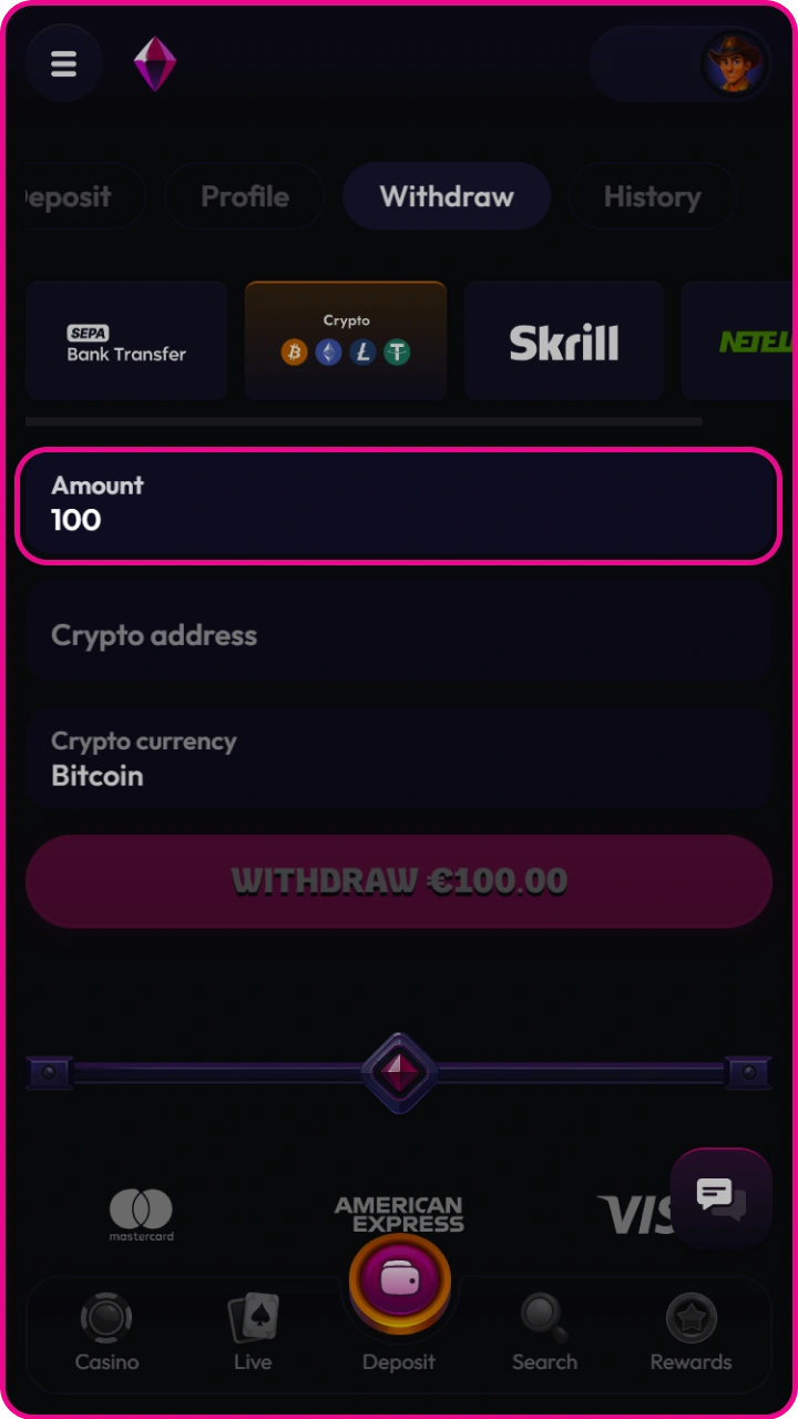 Specify the exact amount you wish to securely withdraw from your Wildzy balance.