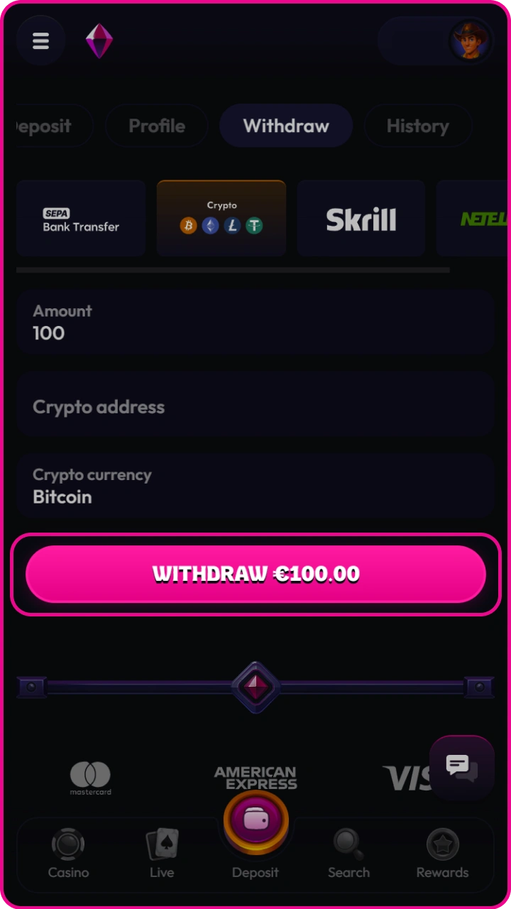 Confirm your withdrawal request with a single tap for instant processing on Wildzy.